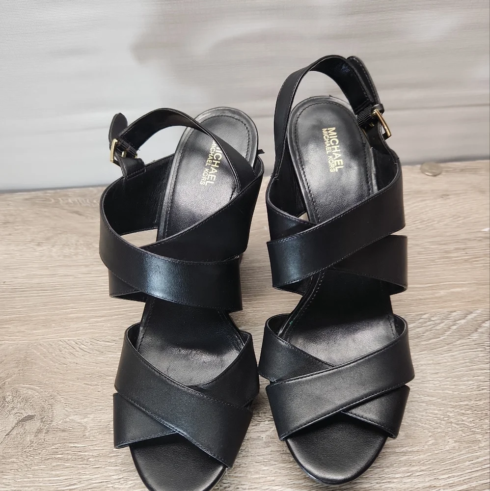 Michael Kors Josephine Wedge wooden platform sandals size 9.5M - Picture 2 of 5